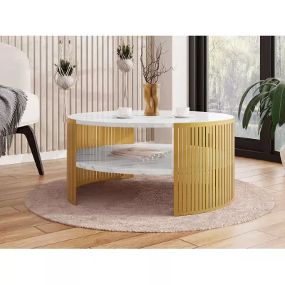 Konferenčný stolík REXIO - zlatý / mramor bianco