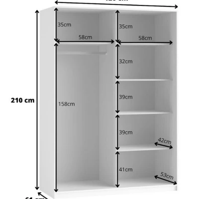 Šatníková skriňa so zrkadlom 120 cm CROWEL - biela