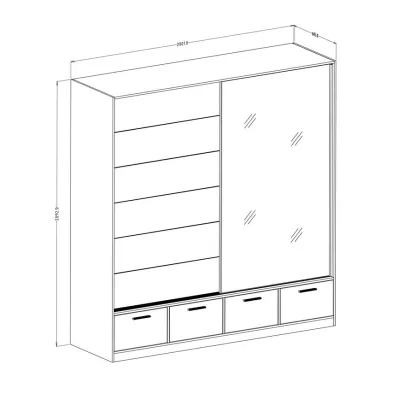 Zrkadlová šatníková skriňa 200 cm CROWEL - dub mauvella / čierna