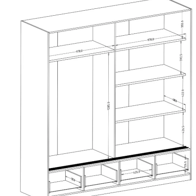 Zrkadlová šatníková skriňa 200 cm CROWEL - dub mauvella / čierna