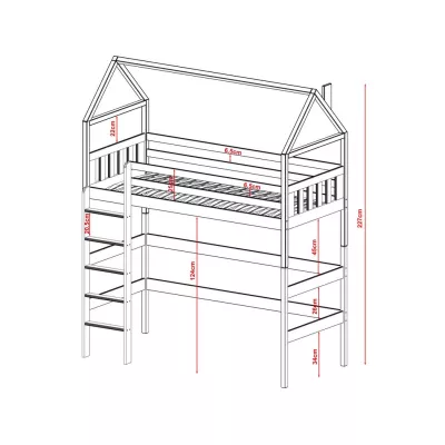 Detská poschodová posteľ domček 90x200 GAPCI - biela