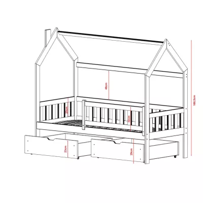 Detská domčeková posteľ 90x200 DIGGINS - borovica