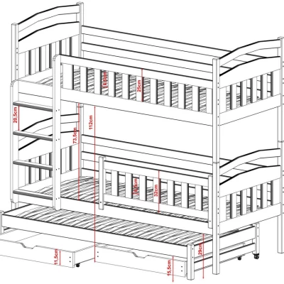 Detská poschodová posteľ s prístelkou 80x160 JOLENE - borovica