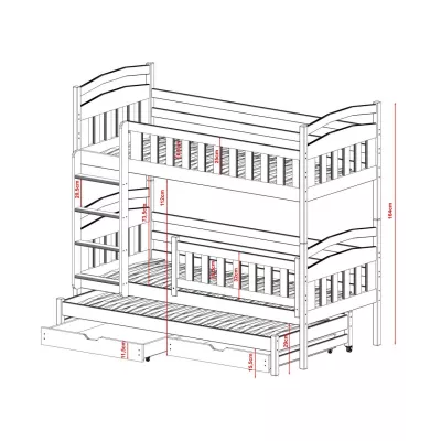 Detská poschodová posteľ s prístelkou 80x160 JOLENE - borovica