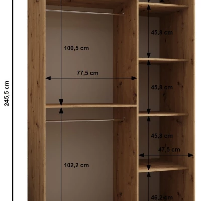 Dvojdverová skriňa SAMARA 4 - 130 cm, dub artisan / čierna / strieborná