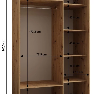 Dvojdverová skriňa SAMARA 4 - 130 cm, dub artisan / čierna / strieborná