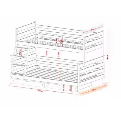 Detská poschodová posteľ so šuplíkmi 90/120x200 MERLIN - grafitová