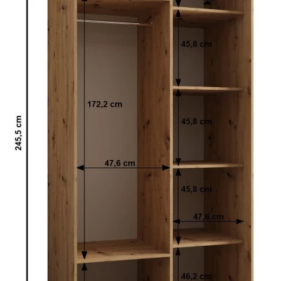 Dvojdverová skriňa SAMARA 4 - 100 cm, čierna / dub artisan / strieborná