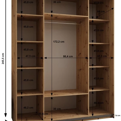 Dvojdverová skriňa SAMARA 3 - 200 cm, čierna / biela / strieborná