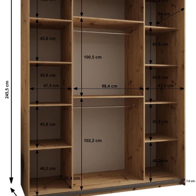 Dvojdverová skriňa SAMARA 3 - 200 cm, čierna / biela / strieborná