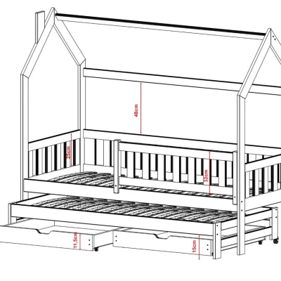 Detská posteľ domček 90x190 so zábranou GARNER - borovica