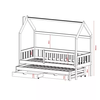 Detská posteľ domček 80x180 so zábranou GARNER - borovica