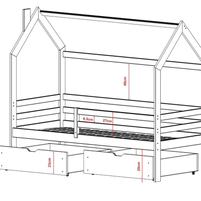 Detská posteľ domček 90x190 so šuplíkmi FLOREVIL - borovica