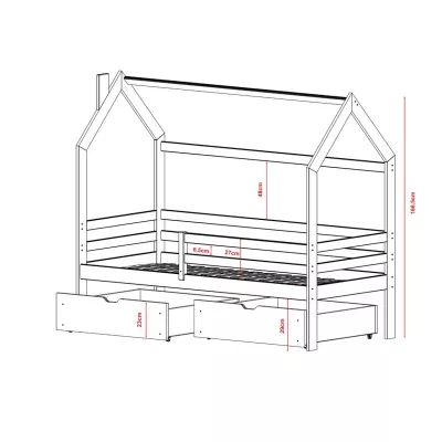 Detská posteľ domček 80x170 so šuplíkmi FLOREVIL - šedá