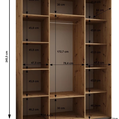 Dvojdverová skriňa SAMARA 3 - 180 cm, biela / čierna / strieborná