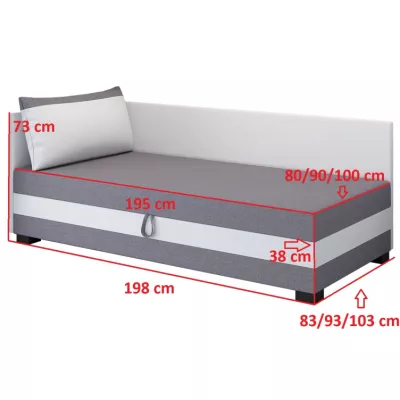 Jednolôžková čalúnená posteľ 120x195 MIRRY PLUS 2 - šedá / biela