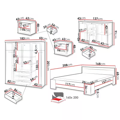 Spálňová zostava s posteľou 160x200 ZAWIS - dub lefkas / biela