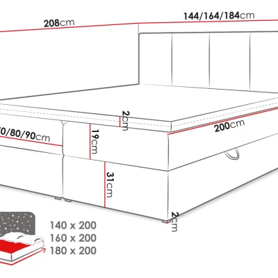 Boxspringová posteľ 140x200 CARMELA - šedá + topper ZDARMA