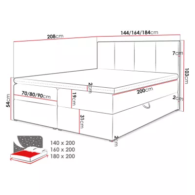 Boxspringová posteľ 140x200 CARMELA - šedá + topper ZDARMA