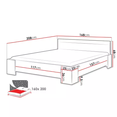 Manželská posteľ 160x200 s roštom ZAWIS - dub lefkas / biela