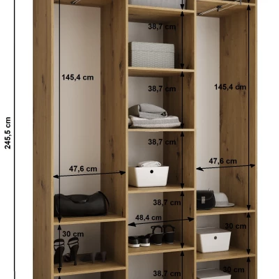 Šatníková skriňa s policami 150/40 LORENA 3 - kašmír / zlatá
