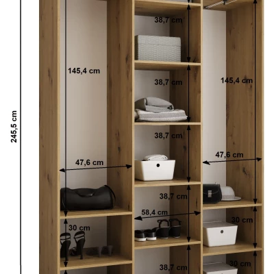 Šatníková skriňa s policami 160/40 LORENA 3 - kašmír / zlatá