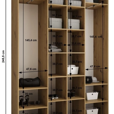 Šatníková skriňa s policami 170/40 LORENA 3 - biela / zlatá