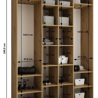 Šatníková skriňa s policami 190/40 LORENA 3 - biela / zlatá