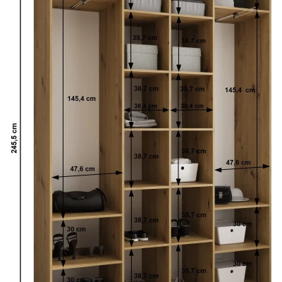 Šatníková skriňa s policami 180/40 LORENA 4 - kašmír / zlatá