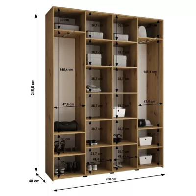 Šatníková skriňa s policami 200/40 LORENA 4 - biela / zlatá