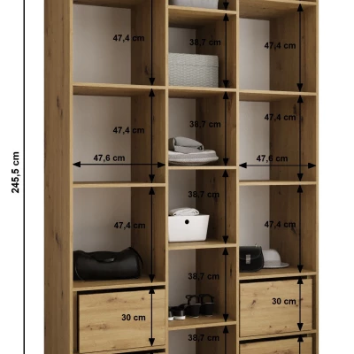 Šatníková skriňa s policami 140/50 LORENA 3 - biela / zlatá