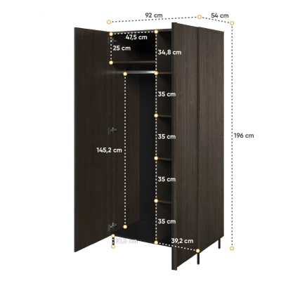 Dvojdverová šatníková skriňa 92 cm MEXIA - jaseň portland / čierna