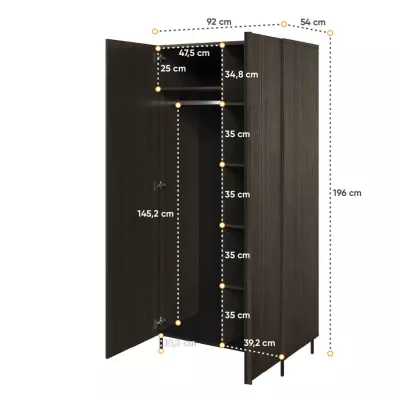 Dvojdverová šatníková skriňa 92 cm MEXIA - jaseň portland / čierna