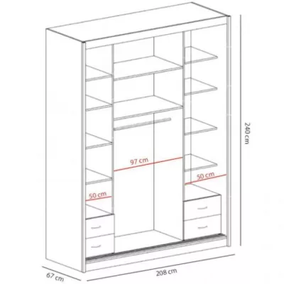 Šatníková skriňa 208 cm s posuvnými dverami BERLINA 1 - dub kraft biely