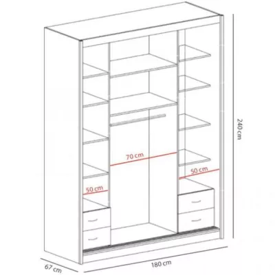 Šatníková skriňa 180 cm s posuvnými dverami so zrkadlom BERLINA 2 - alpská biela