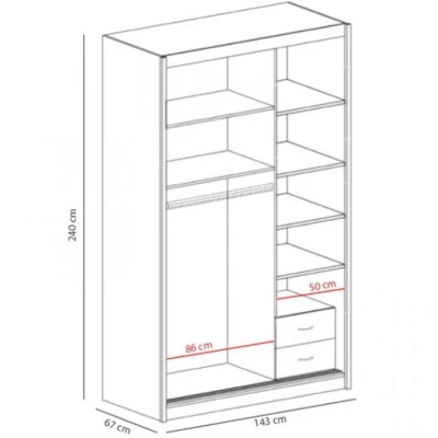 Šatníková skriňa 143 cm s posuvnými dverami ANICA - dub kraft biely