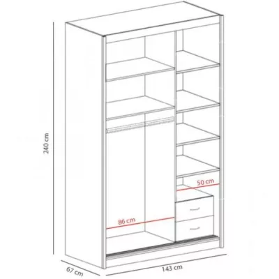 Šatníková skriňa 143 cm s posuvnými dverami ANICA - dub kraft biely