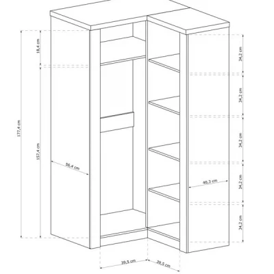 Rohová šatníková skriňa 106 cm BESS - jaseň tmavý