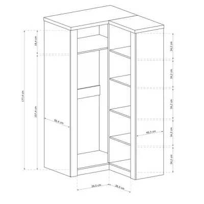 Rohová šatníková skriňa 106 cm BESS - jaseň tmavý