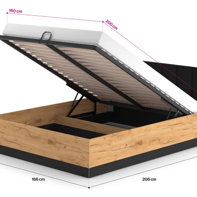 Manželská posteľ 160x200 MING s úložným priestorom - dub craft zlatý / čierna