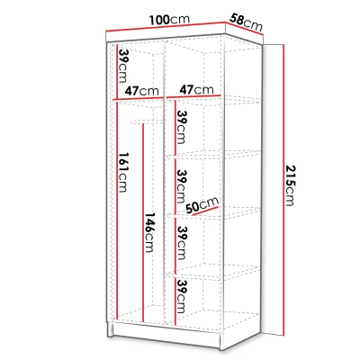 Úzka zrkadlová šatníková skriňa 100 cm SELLY 3 - biela / čierna