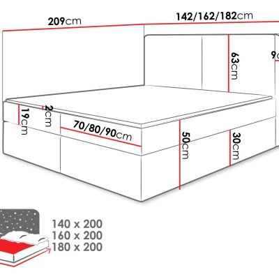 Kontinentálna posteľ 140x200 DASTI - svetlá šedá