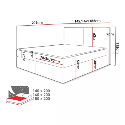 Kontinentálna posteľ 140x200 DASTI - svetlá šedá