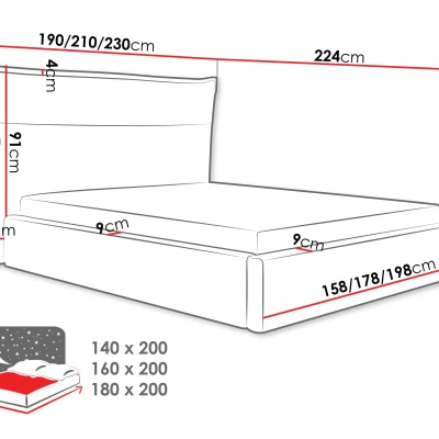 Manželská posteľ s úložným priestorom 140x200 BUNIA - svetlá šedá