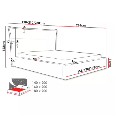 Manželská posteľ s úložným priestorom 140x200 BUNIA - svetlá šedá