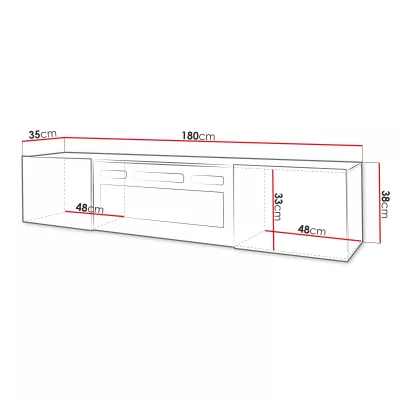 Závesný TV stolík s elektrickým krbom HUNE - lesklý biely / biely