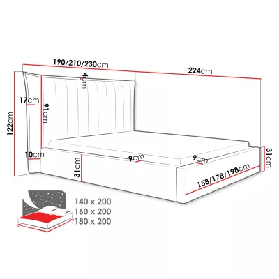 Manželská čalúnená posteľ 180x200 AMOL - čierna