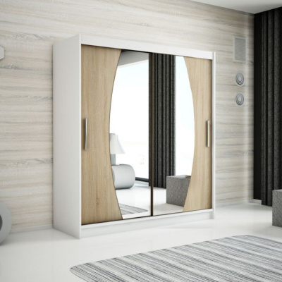 Skriňa s posuvnými dverami DITA - šírka 180 cm, biela / dub sonoma