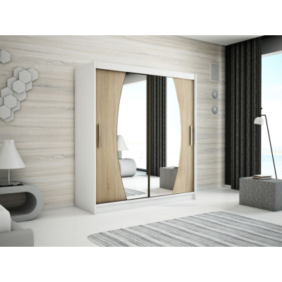 Skriňa s posuvnými dverami DITA - šírka 180 cm, biela / dub sonoma