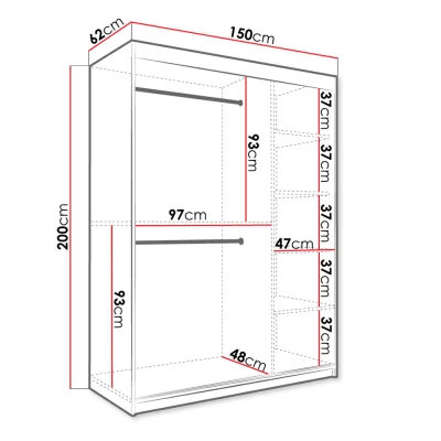 Šatníková skriňa 150 cm so zrkadlom CARSON 1 - biely mramor / biela / zlatá